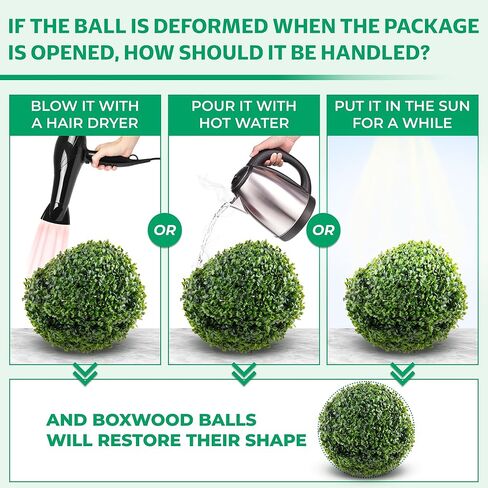 فيكروم 2 قطعة 15.7 انش كرات نباتات اصطناعية من خشب البقس الصناعي لتزيين الفناء الخلفي والشرفة والحديقة وديكور الزفاف in Kuwait