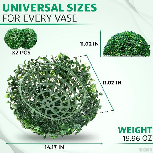 فيكروم 2 قطعة 15.7 انش كرات نباتات اصطناعية من خشب البقس الصناعي لتزيين الفناء الخلفي والشرفة والحديقة وديكور الزفاف in Kuwait