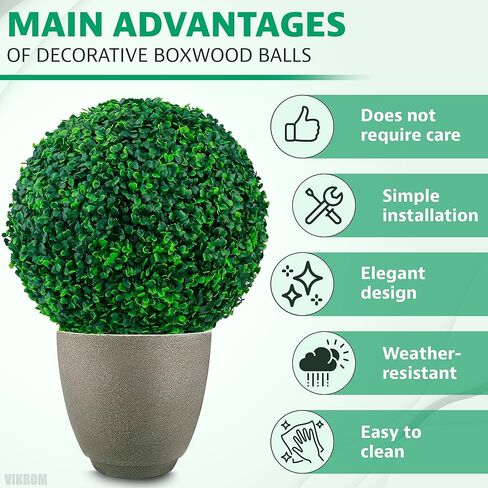 فيكروم 2 قطعة 15.7 انش كرات نباتات اصطناعية من خشب البقس الصناعي لتزيين الفناء الخلفي والشرفة والحديقة وديكور الزفاف in Kuwait