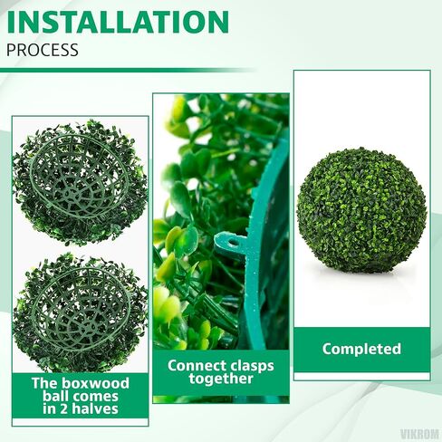 فيكروم 2 قطعة 15.7 انش كرات نباتات اصطناعية من خشب البقس الصناعي لتزيين الفناء الخلفي والشرفة والحديقة وديكور الزفاف in Kuwait