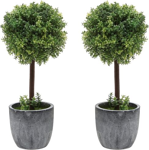 MyGift 12 inch Realistic Artificial Purple Boxwood Topiary Trees, Tabletop Decorative Faux Plants with Gray Plastic Pots, Set of 2 in Saudi Arabia