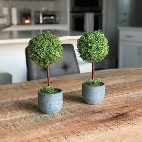 MyGift 12 inch Realistic Artificial Purple Boxwood Topiary Trees, Tabletop Decorative Faux Plants with Gray Plastic Pots, Set of 2 in Saudi Arabia