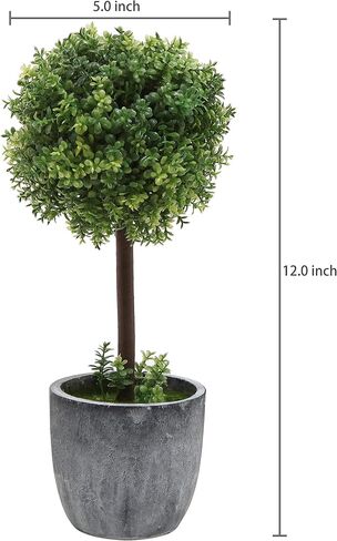 MyGift 12 inch Realistic Artificial Purple Boxwood Topiary Trees, Tabletop Decorative Faux Plants with Gray Plastic Pots, Set of 2 in Saudi Arabia