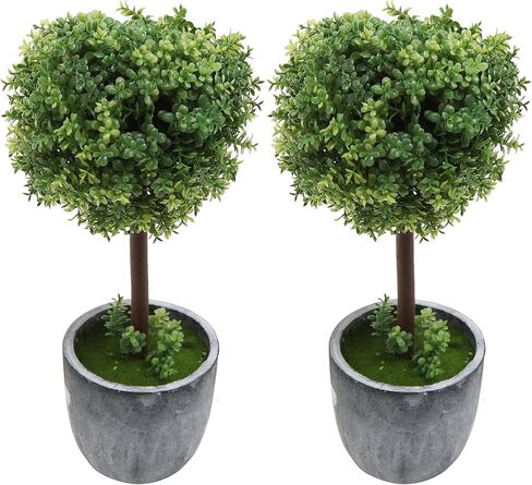 MyGift 12 inch Realistic Artificial Purple Boxwood Topiary Trees, Tabletop Decorative Faux Plants with Gray Plastic Pots, Set of 2 in Saudi Arabia