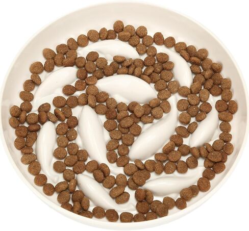 Iunpvet Ceramic Cat Slow Feeder Food Bowl, Higher Edges Non-Spill Design Fun Cat Puzzle Feeder Bowl, Anti Vomiting Anti Gulping Healthy Eating Diet Pet Bowls for Small Pets(Ceramic+Circular+White) in Saudi Arabia