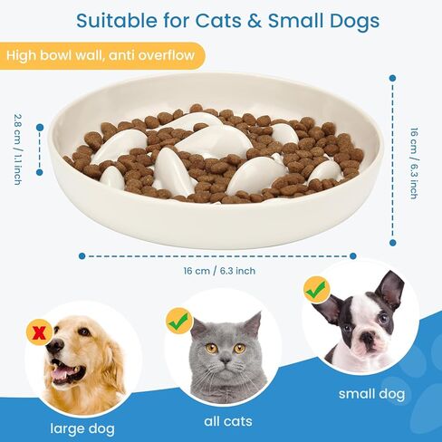 Iunpvet Ceramic Cat Slow Feeder Food Bowl, Higher Edges Non-Spill Design Fun Cat Puzzle Feeder Bowl, Anti Vomiting Anti Gulping Healthy Eating Diet Pet Bowls for Small Pets(Ceramic+Circular+White) in Saudi Arabia