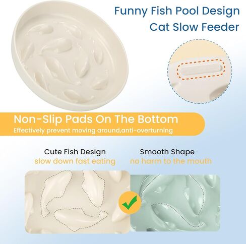 Iunpvet Ceramic Cat Slow Feeder Food Bowl, Higher Edges Non-Spill Design Fun Cat Puzzle Feeder Bowl, Anti Vomiting Anti Gulping Healthy Eating Diet Pet Bowls for Small Pets(Ceramic+Circular+White) in Saudi Arabia