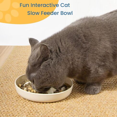 Iunpvet Ceramic Cat Slow Feeder Food Bowl, Higher Edges Non-Spill Design Fun Cat Puzzle Feeder Bowl, Anti Vomiting Anti Gulping Healthy Eating Diet Pet Bowls for Small Pets(Ceramic+Circular+White) in Saudi Arabia