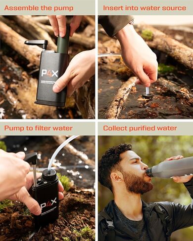 مضخة يدوية بفلتر مياه محمولة معدّة 4X - فلتر مياه ممتاز للتخييم ونظام تنقية للبقاء على قيد الحياة - نظام تنقية مياه أساسي للاستخدام في الهواء الطلق وحقيبة الظهر والمشي لمسافات طويلة مع مرشحات قابلة للاستبدال in Kuwait