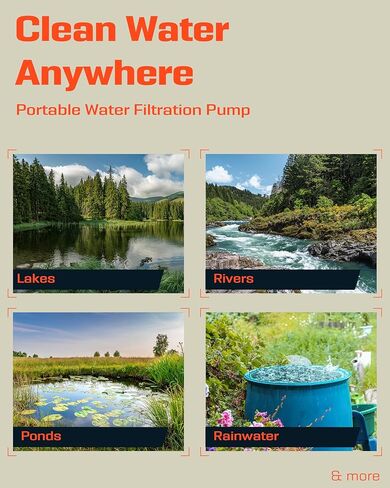 مضخة يدوية بفلتر مياه محمولة معدّة 4X - فلتر مياه ممتاز للتخييم ونظام تنقية للبقاء على قيد الحياة - نظام تنقية مياه أساسي للاستخدام في الهواء الطلق وحقيبة الظهر والمشي لمسافات طويلة مع مرشحات قابلة للاستبدال in Kuwait