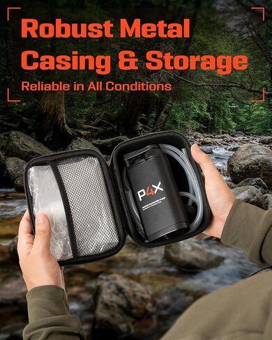 مضخة يدوية بفلتر مياه محمولة معدّة 4X - فلتر مياه ممتاز للتخييم ونظام تنقية للبقاء على قيد الحياة - نظام تنقية مياه أساسي للاستخدام في الهواء الطلق وحقيبة الظهر والمشي لمسافات طويلة مع مرشحات قابلة للاستبدال in Kuwait