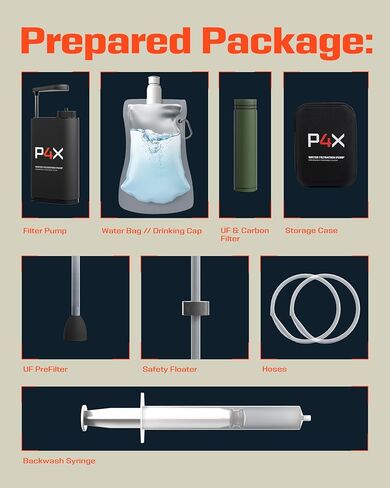 مضخة يدوية بفلتر مياه محمولة معدّة 4X - فلتر مياه ممتاز للتخييم ونظام تنقية للبقاء على قيد الحياة - نظام تنقية مياه أساسي للاستخدام في الهواء الطلق وحقيبة الظهر والمشي لمسافات طويلة مع مرشحات قابلة للاستبدال in Kuwait