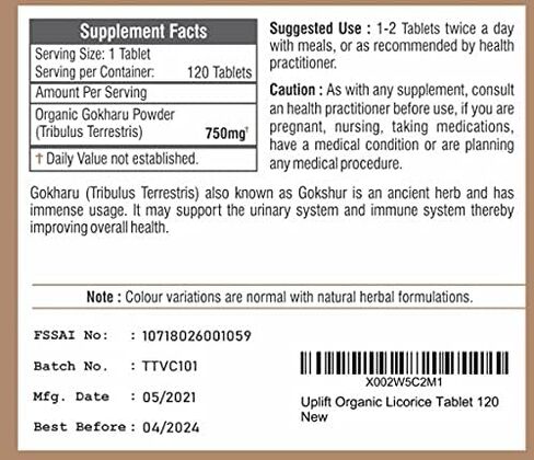 Uplift Organic Tribulus Terrestris (Gokharu) Tablets-120 Count |100% Pure & Natural Herbal Supplement | May Promote Stamina and Energy| Supports Kidney & Urinary System in Saudi Arabia