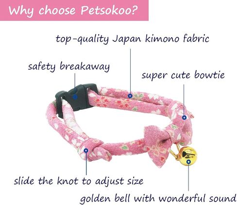 PetSoKoo طوق ربطة عنق للقطط مع جرس. اليابان نمط زهرة زهر الكرز in Kuwait