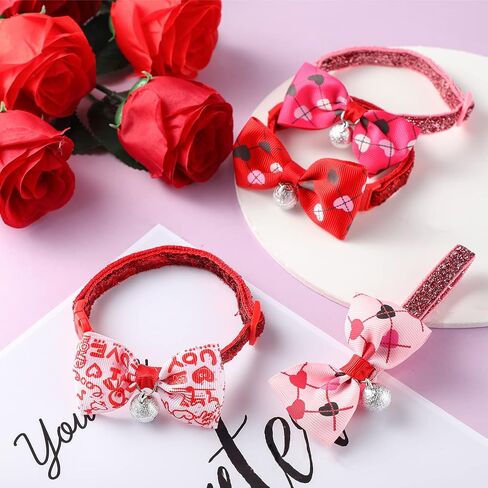 4 Pack Valentines Cat Collar with Bow Tie and Bell Puppy Collar Cat Bow Tie Kitty Collars Holiday Cat Collars Tiny Dog Kitten Collar Adjustable Safety Breakaway Cat Collar Accessories Heart Pattern in Saudi Arabia