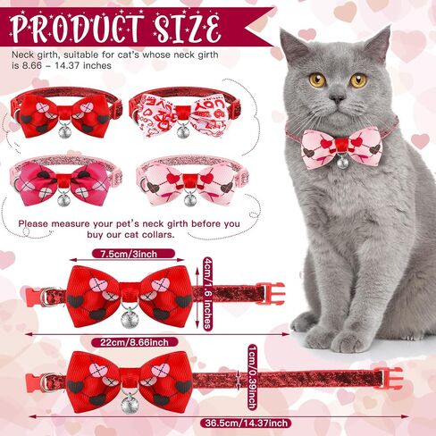 4 Pack Valentines Cat Collar with Bow Tie and Bell Puppy Collar Cat Bow Tie Kitty Collars Holiday Cat Collars Tiny Dog Kitten Collar Adjustable Safety Breakaway Cat Collar Accessories Heart Pattern in Saudi Arabia