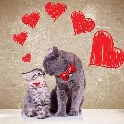 4 Pack Valentines Cat Collar with Bow Tie and Bell Puppy Collar Cat Bow Tie Kitty Collars Holiday Cat Collars Tiny Dog Kitten Collar Adjustable Safety Breakaway Cat Collar Accessories Heart Pattern in Saudi Arabia