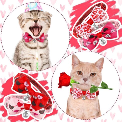 4 Pack Valentines Cat Collar with Bow Tie and Bell Puppy Collar Cat Bow Tie Kitty Collars Holiday Cat Collars Tiny Dog Kitten Collar Adjustable Safety Breakaway Cat Collar Accessories Heart Pattern in Saudi Arabia
