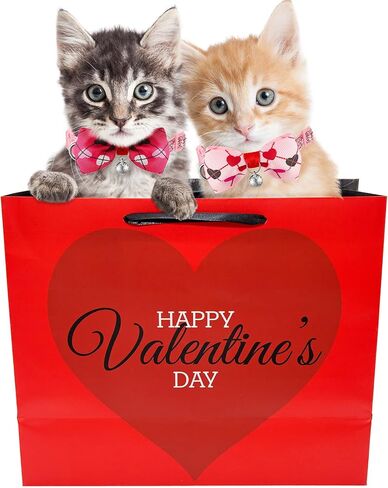 4 Pack Valentines Cat Collar with Bow Tie and Bell Puppy Collar Cat Bow Tie Kitty Collars Holiday Cat Collars Tiny Dog Kitten Collar Adjustable Safety Breakaway Cat Collar Accessories Heart Pattern in Saudi Arabia