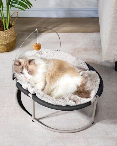 Hzuaneri Oval Raised Cat Bed Elevated Pet Hammock for Kitty Cat Small Dog with Pompom, Detachable and Washable, Easy Assembly Cat Cot Excellent Breathability, for Indoors & Outdoors, Black PB06701X in Kuwait