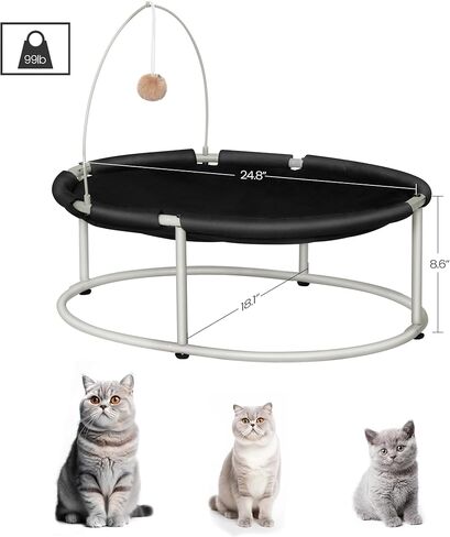 Hzuaneri Oval Raised Cat Bed Elevated Pet Hammock for Kitty Cat Small Dog with Pompom, Detachable and Washable, Easy Assembly Cat Cot Excellent Breathability, for Indoors & Outdoors, Black PB06701X in Kuwait