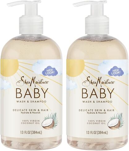 Shea Moisture Baby Essentials, 100% Virgin Coconut Oil Baby Body Wash & Shampoo, Skin Care for Newborn Baby and Kids, Pack of 2 -13 Fl Oz in Kuwait
