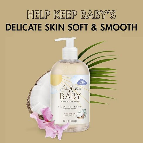 Shea Moisture Baby Essentials, 100% Virgin Coconut Oil Baby Body Wash & Shampoo, Skin Care for Newborn Baby and Kids, Pack of 2 -13 Fl Oz in Kuwait