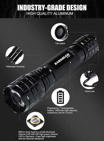 DARKBEAM مصباح يدوي أخضر تكتيكي LED قابل لإعادة الشحن، قابل للتكبير محمول باليد، ضوء أخضر لصيد الأسماك والصيد والتصوير الفلكي in Kuwait