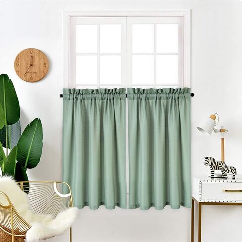 IDEALHOUSE Grey Tier Curtains,Waffle Woven Textured Short Window Curtain for Cafe,Bathroom,Kitchen & Kids Bedroom Rod Pocket Curtains (2 Panels, 30Inch Wide by 36Inch Long) in Saudi Arabia