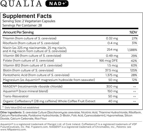 NEUROHACKER COLLECTIVE Qualia NAD+ مكمل نيكوتيناميد ريبوسيد nr، يمكن أن يعزز مستويات NAD+ حتى 50% مع: NR (نيكوتيناميد ريبوسيد من NIAGEN)، النياسين والنياسيناميد - نباتي (56 كبسولة) in Saudi Arabia