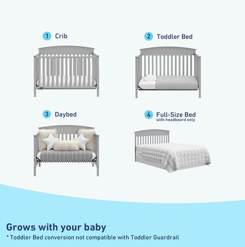 سرير أطفال Graco Benton 5 في 1 قابل للتحويل مع درج (أسود) - يتحول من سرير أطفال إلى سرير طفل صغير، سرير نهاري وسرير كامل الحجم، يناسب مرتبة سرير أطفال قياسية كاملة الحجم، قاعدة دعم مرتبة قابلة للتعديل in Kuwait
