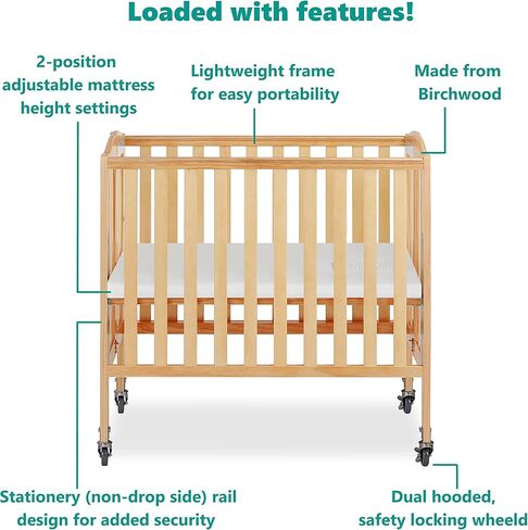Dream On Me, 3-in-1 Folding Portable Crib with Dream On Me 3 Portable Crib Mattress, White in Kuwait