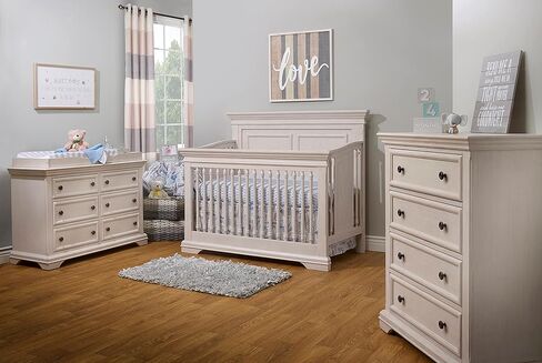 Sorelle Furniture Portofino Crib, Classic 4-In-1 Convertible Crib, Crib Made of Wood, Non-Toxic Finish, Wooden Baby Bed, Toddler Bed, Child’s Daybed and Full-Size Bed, Nursery Furniture-Weathered Gray in Kuwait