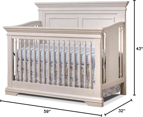Sorelle Furniture Portofino Crib, Classic 4-In-1 Convertible Crib, Crib Made of Wood, Non-Toxic Finish, Wooden Baby Bed, Toddler Bed, Child’s Daybed and Full-Size Bed, Nursery Furniture-Weathered Gray in Kuwait