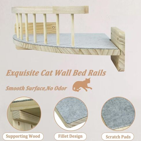 أرفف حائط للقطط، أرجوحة للقطط، أرفف ومجاثم للقطط مع 3 خطوات، عمود خدش للقطط، سرير للقطط داخلي مثبت على الحائط، رف خشبي لتسلق القطط مع غطاء قطيفة، هدية خدش للقطط الصغيرة in Kuwait