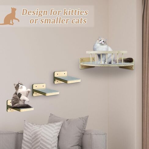 أرفف حائط للقطط، أرجوحة للقطط، أرفف ومجاثم للقطط مع 3 خطوات، عمود خدش للقطط، سرير للقطط داخلي مثبت على الحائط، رف خشبي لتسلق القطط مع غطاء قطيفة، هدية خدش للقطط الصغيرة in Kuwait