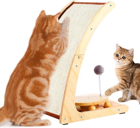 BSRGMS Large Cat Scratcher, Natural Sisal Cat Scratch Pad,4 in 1 Cat Scratching Post with Turntable Toy Spring Ball for Indoor Cats, Vertical Cat Scratching Board with Wood Frame, Protect Furniture in Kuwait