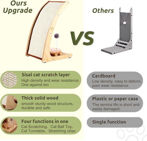 BSRGMS Large Cat Scratcher, Natural Sisal Cat Scratch Pad,4 in 1 Cat Scratching Post with Turntable Toy Spring Ball for Indoor Cats, Vertical Cat Scratching Board with Wood Frame, Protect Furniture in Kuwait