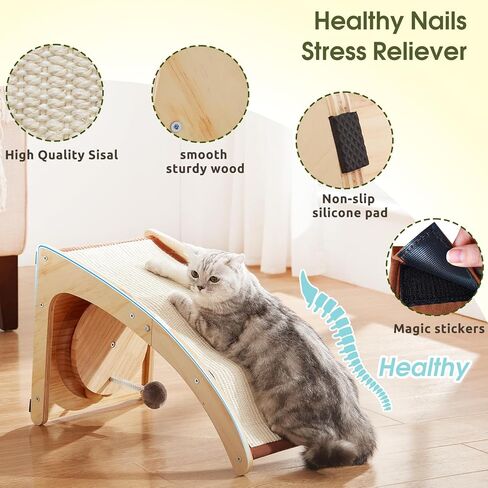 BSRGMS Large Cat Scratcher, Natural Sisal Cat Scratch Pad,4 in 1 Cat Scratching Post with Turntable Toy Spring Ball for Indoor Cats, Vertical Cat Scratching Board with Wood Frame, Protect Furniture in Kuwait