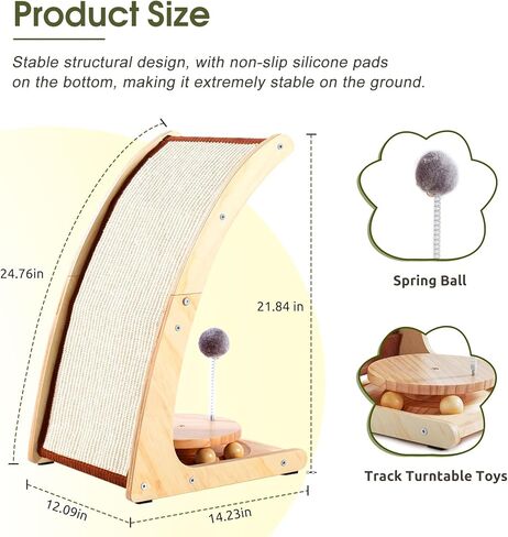 BSRGMS Large Cat Scratcher, Natural Sisal Cat Scratch Pad,4 in 1 Cat Scratching Post with Turntable Toy Spring Ball for Indoor Cats, Vertical Cat Scratching Board with Wood Frame, Protect Furniture in Kuwait