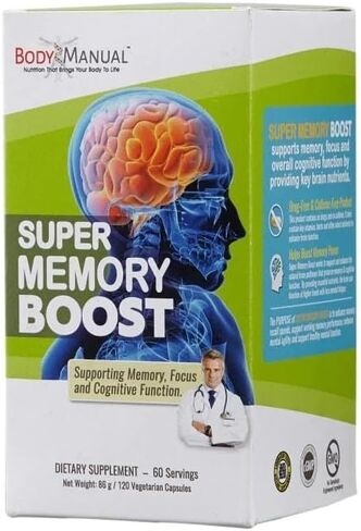 Body Manual Super Memory Boost | Enhances Brain Function & Memory | Formulated with Turmeric & Pterostilbene to Reduce Inflammation | Gluten, Soy, and Dairy Free (30 Servings, 30 Packets) in Kuwait