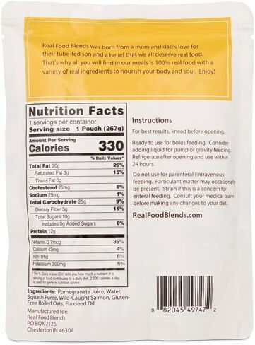 Real Food Blends Quinoa, Kale & Hemp - Pureed Food Meal for Feeding Tubes, 9.4 oz Pouch (Pack of 12 Pouches) in Kuwait