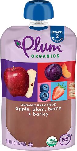 أغذية الأطفال العضوية من بلوم أورجانيكس - المرحلة 2 - التفاح والبرقوق والتوت والشعير - كيس 3.5 أونصة (عبوة من 6 قطع) - كيس أغذية الأطفال من الفواكه والخضروات العضوية in Kuwait