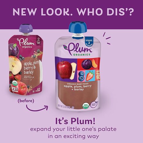 أغذية الأطفال العضوية من بلوم أورجانيكس - المرحلة 2 - التفاح والبرقوق والتوت والشعير - كيس 3.5 أونصة (عبوة من 6 قطع) - كيس أغذية الأطفال من الفواكه والخضروات العضوية in Kuwait