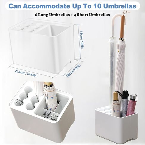 حامل مظلة حامل مظلة من توركينج مع صينية تنقيط، حامل تخزين المظلة رف تصريف للمدخل، منظم مظلة بلاستيكية يحمل 10 مظلات طويلة وقصيرة لديكور المنزل والمكتب in Kuwait