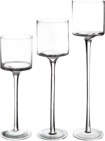Royal Imports Glass Candleholder Flower Vase, Floating & Pillar Candle Centerpiece Display, Decorative Hurricane on Pedestal for Home or Wedding Set of 3, Clear in Saudi Arabia