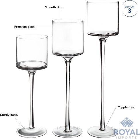 Royal Imports Glass Candleholder Flower Vase, Floating & Pillar Candle Centerpiece Display, Decorative Hurricane on Pedestal for Home or Wedding Set of 3, Clear in Saudi Arabia