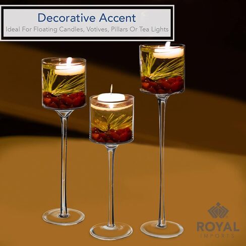Royal Imports Glass Candleholder Flower Vase, Floating & Pillar Candle Centerpiece Display, Decorative Hurricane on Pedestal for Home or Wedding Set of 3, Clear in Saudi Arabia