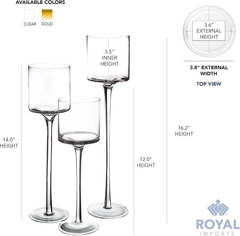 Royal Imports Glass Candleholder Flower Vase, Floating & Pillar Candle Centerpiece Display, Decorative Hurricane on Pedestal for Home or Wedding Set of 3, Clear in Saudi Arabia