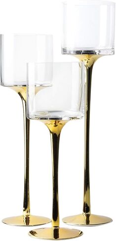 Royal Imports Glass Candleholder Flower Vase, Floating & Pillar Candle Centerpiece Display, Decorative Hurricane on Pedestal for Home or Wedding Set of 3, Clear in Saudi Arabia
